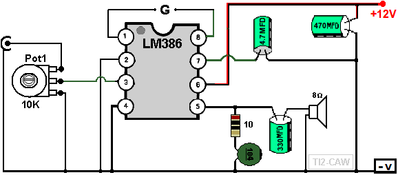 dibujo de conexiones lm386 