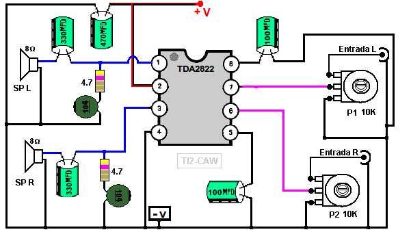 amplificador tda2822m 8 pines